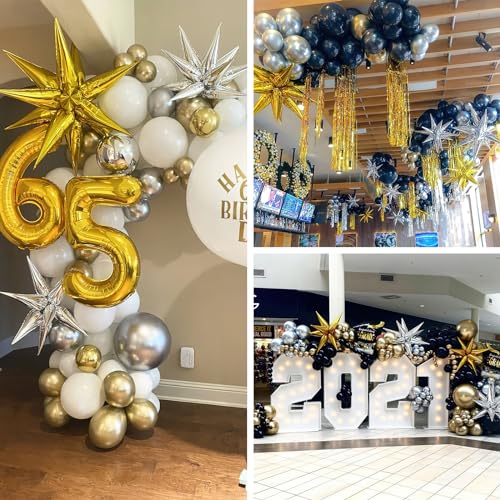 Image of PartyWoo Metallic Gold Star Spike Balloons 10pcs Explosion Foil Balloons