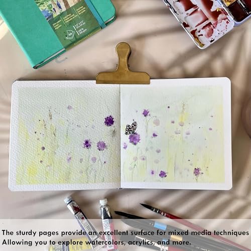 Image of tumuarta Watercolor Journal,140 LB, 300 GSM, Cotton Paper, Cold Press, 24 Sheets, 48 Pages, Watercolor Paper Sketchbooks for Use As Travel Notebook and Mixed Media Pad(Blue,5.5x5.5)