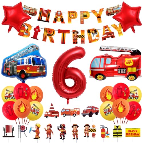 Decoración de cumpleaños para 6 años, diseño de bomberos para niños, bomberos, globos de bomberos, decoración para fiestas infantiles