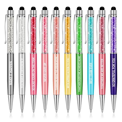 Laumoi Employee Appreciation Pens Inspirational Greeting Motivational Pens Ballpoint Pens 2 in 1 Crystal Stylus Pen Christmas Appreciation Gift for Colleague Coworker Events Parties (10 Pieces)