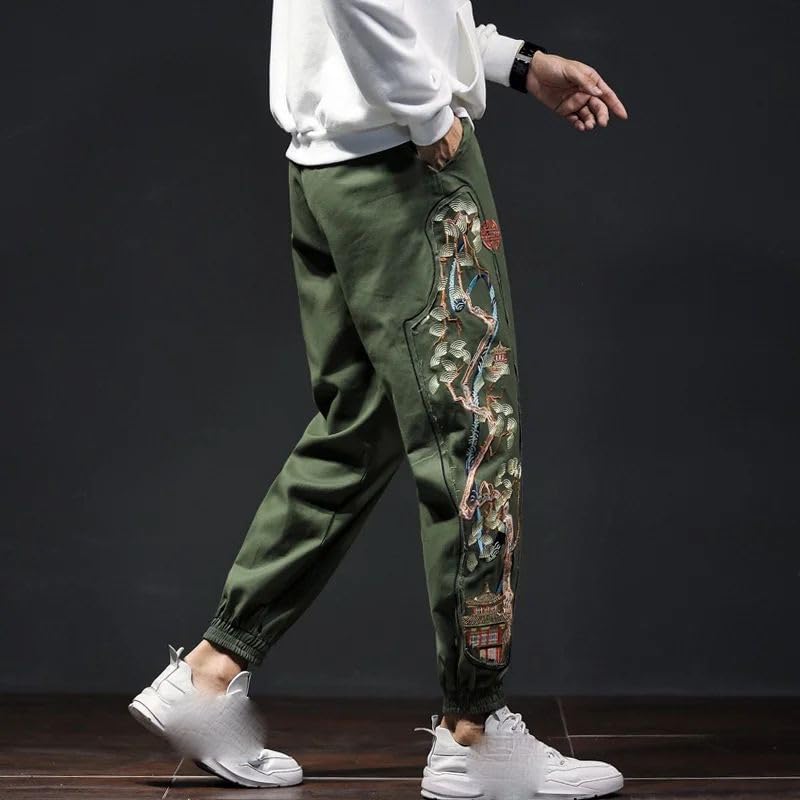 Pantalons brodés hommes style chinois finitions soignées coupe sarouel