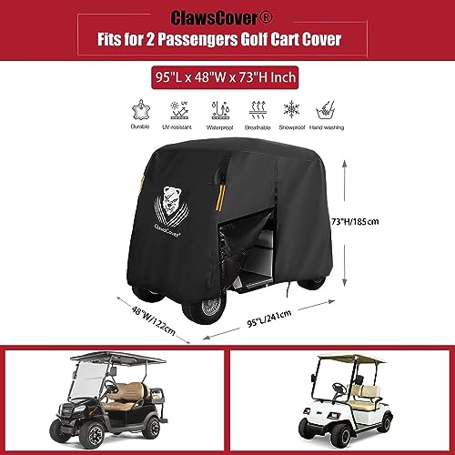ClawsCover Golf Cart Covers 2 Passenger Fits for Club Car EZGO Yamaha,Durable Tearproof Weatherproof Anti-UV Polyester Cloth,Golfcart Outdoor Storage Cover with Reflective Strip,Air Vents - Thumbnail 6