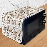 Ambesonne Sketch Microwave Oven Cover, Hand Drawn Fast Foods Motifs Like Hamburgers Popcorns Fries Pizzas and Noodles, Water Resistant Organizer with Pockets for Kitchen, 36" x 12", Brown and White