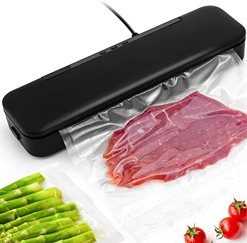 Vacuum Sealer Machine, Automatic Food Sealer with Air Sealing System for Food Savers w /Starter Kit, Easy to Clean, Heat Sealing Bag Roll, Black, 11*118 inch