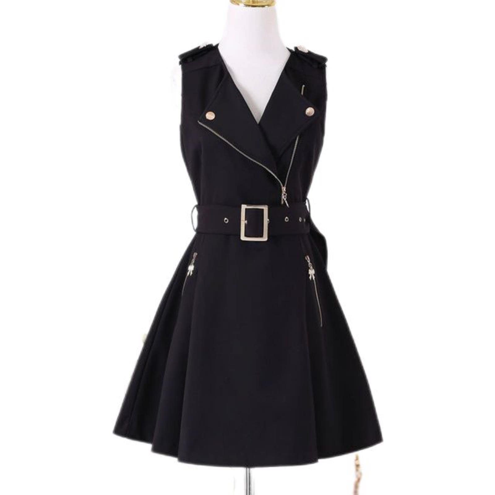 Weiting Women's Black Sleeveless Tank Dress Summer British Fashion Zip Slim Fit Elegant Dresses Autumn Clothing Punk Goth Gothic-,Xl