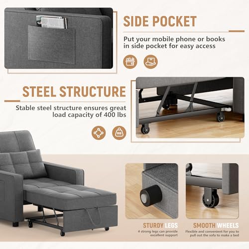Sillón Convertible Plegable Gris Grafito miniatura 3