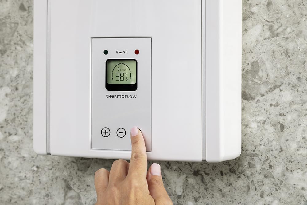 Thermoflow przepływowy podgrzewacz wody odporny na ciśnienie Elex 21 / Moc: 21 kW / 400 V/Podgrzewacz wody 55 °C/przyłącze G 1/2" / 11,8 l/min/Bezzbiornikowy podgrzewacz wody / ELEX21