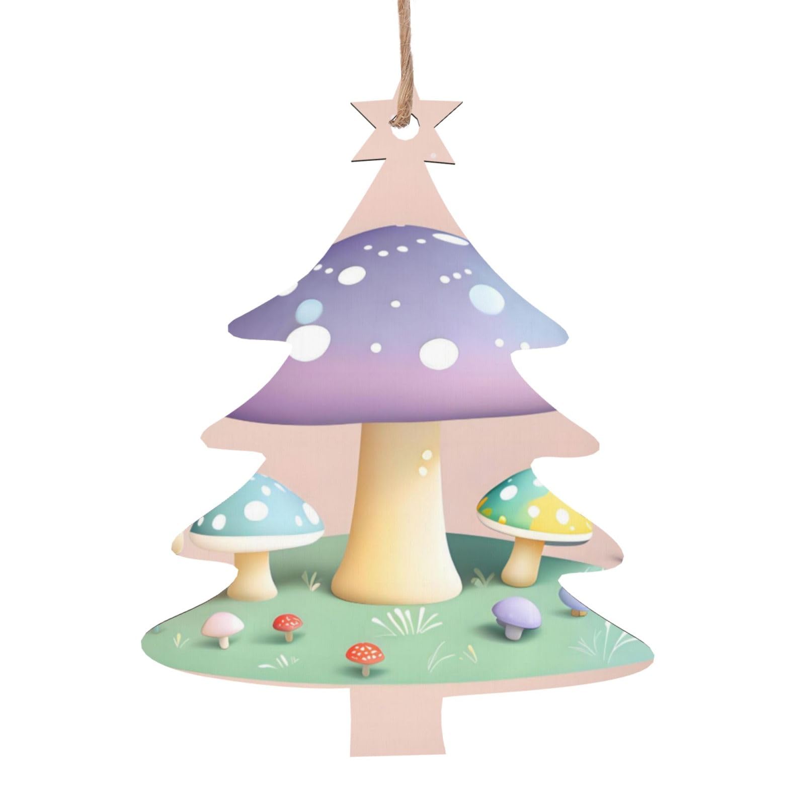 Cartoon Mushroom Printed Christmas Wooden Pendants, Simple and Environmentally Friendly, Holiday decorationsã€‚