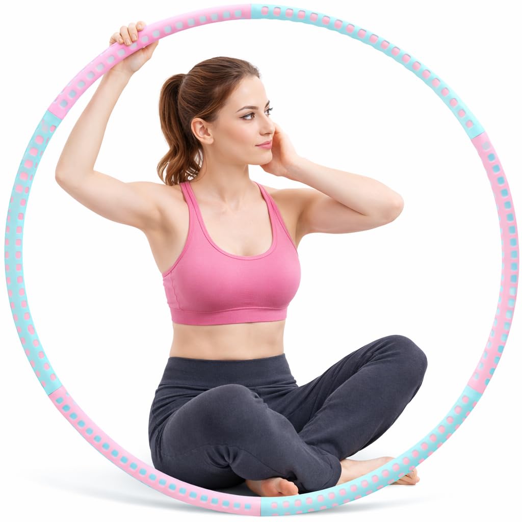 Hula Hoop for Adults Weight Loss, Adjustable Fitness Exercise Hoop with Soft Foam Padding & Lock System, Waist Trainer Exercise Hoop for Belly Workout, Home Gym Cardio Equipment + Jump Rope