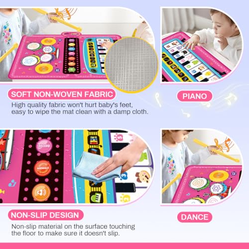 Image of PATPAT 8 Instrument Piano Keyboard Musical Mat for Kids 1-6 Years, 8 Sounds and 6 Modes Foldable Baby Drum Mat Educational Music Play Mat Toy Gift for Boys and Girls 90*70 CM