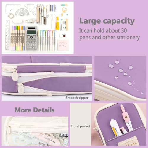 Image of MAMUNU Expandable Pencil case with compartments, Large Capacity Pencil Cases Pencil Bag Pouch Adults, Portable Pencil Case Large School Stationery Organizer, Makeup Cosmetic Bag, Purple