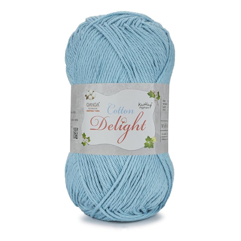 Image of Ganga Acrowools Cotton Delight, Dk Weight Cotton Yarn, Oekotex Class L Certified 100G, 169M, Pack of 1 Ball - 100gm Each, Shade No. - COD021, Seagull