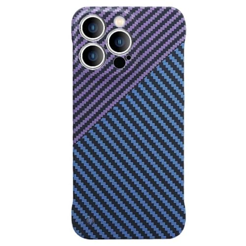 IVY Carbon Fiber Texture Frameless Cover for iPhone 14 Pro Carbon Fiber Case - Blue&Purple
