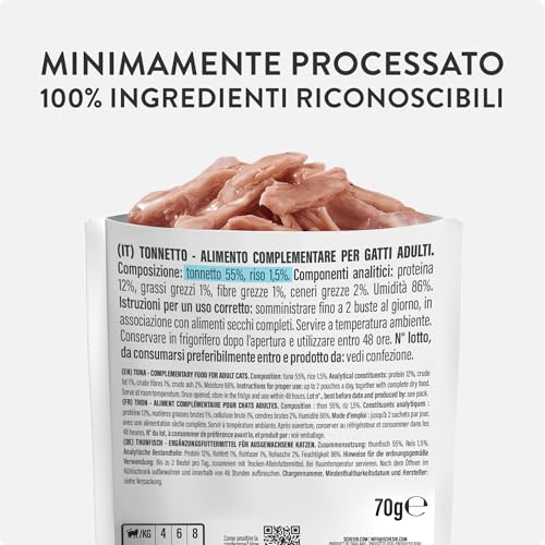 Schesir, Thunfischfilets in Gelee, ergänzendes Nassfutter für Katzen, Originalrezept, 100% natürlich, 12 Beutel à 70 g