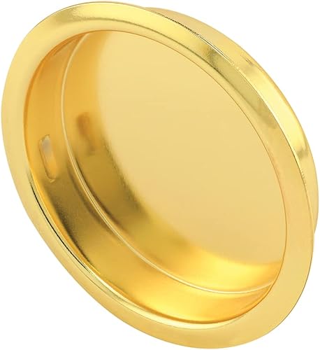 Slide-Co 163138 - Tirador redondo para puerta corredera, acero estampado con acabado de latón, se adapta a orificios de puerta de armario bipass de