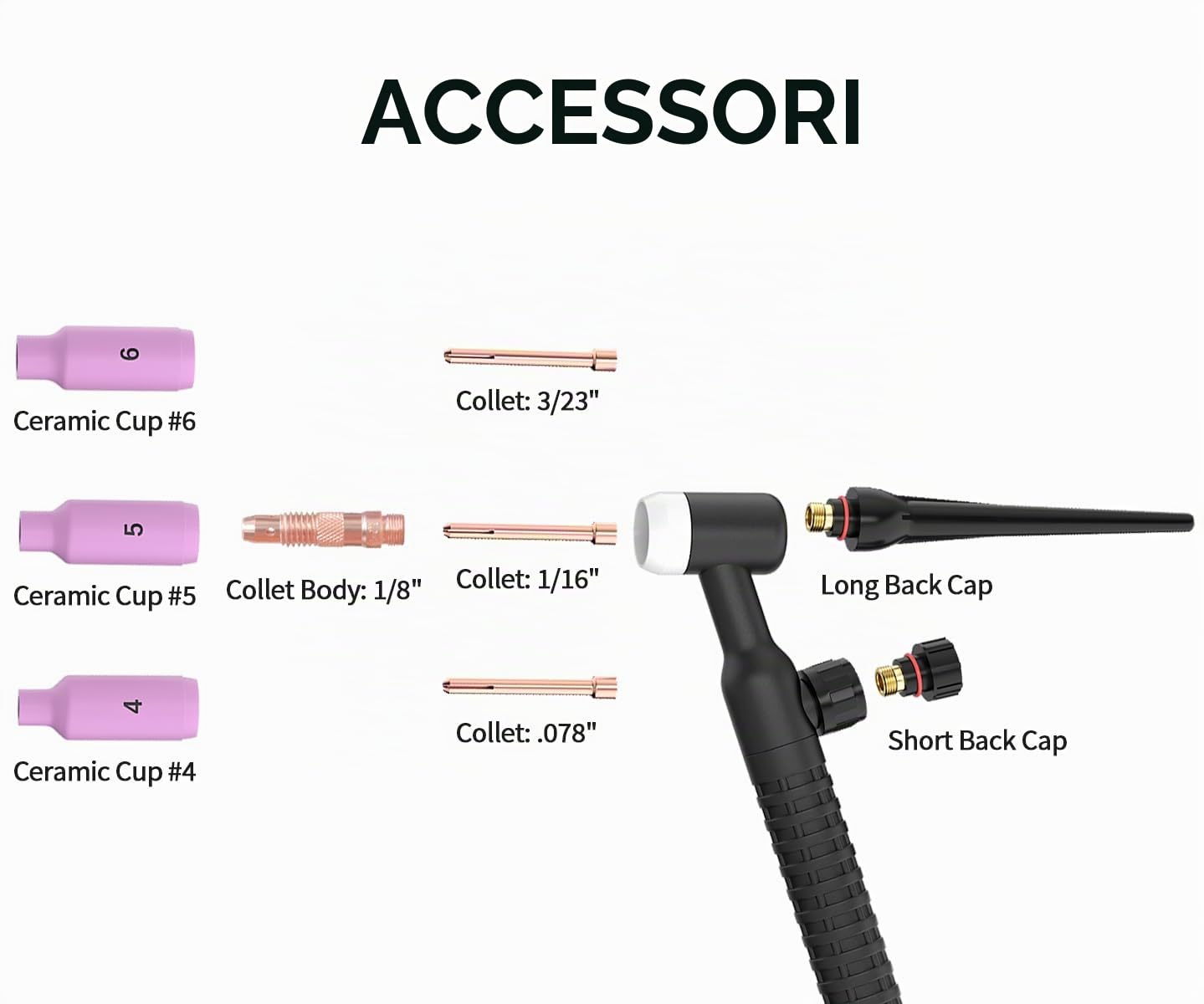 H HZXVOGEN WP17V TIG Torcia di saldatura 4M - Torcia TIG SR-17V raffreddata ad aria, 140A-150A, con connettore rapido per saldatori TIG/Lift ARC