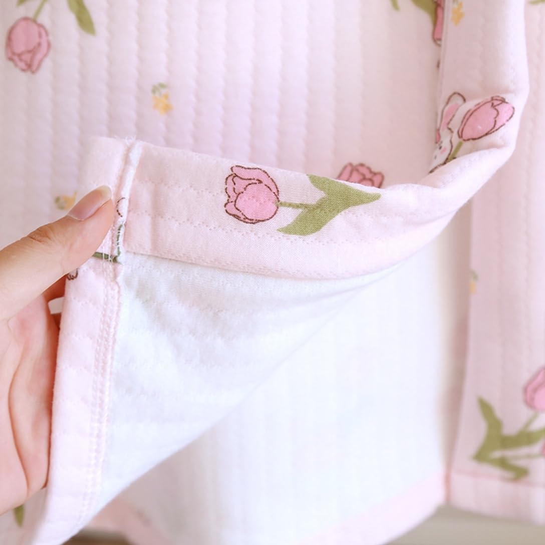 [murfeko] パジャマ レディース 綿100% 長袖 可愛い ワンピース 部屋着 ニットキルト ガウン エアコットン 冷え対策