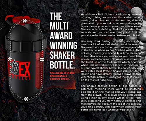 ShakeSphere Tumbler VIEW: Protein Shaker Bottle Smoothie Cup with Clear Window, 24 oz - Bladeless Blender Cup Purees Fruit, No Mixing Ball - Drink Powder Shake Mixer for Pre Workout, Gym- Flex Wheeler