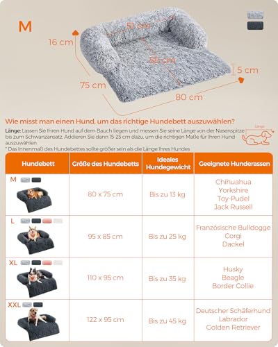 Feandrea FluffyHug Hundebett Plüsch, Hundedecke Sofa, Sofaschutz Hund, Hundekissen, Größe M, für kleine und mittelgroße Hunde, 80 x 75 x 16 cm, Ombré-Grau PGW221G01