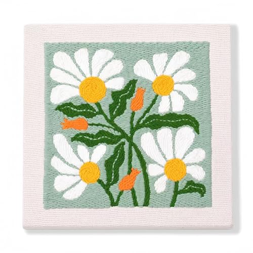 Image of DCCQ Punch Needle Kits for Beginners,Sunny Lovely White Flowers and Green Background,with Hoop Embroidery Punch Needle Starter Craft Set for Suitable as a Holiday Gift for Adults or Children
