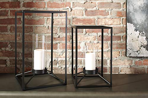 Signature Design By Ashley Dimtrois Metal 2 Piece Indoor & Outdoor Candle Lanterns, Black #TOP1