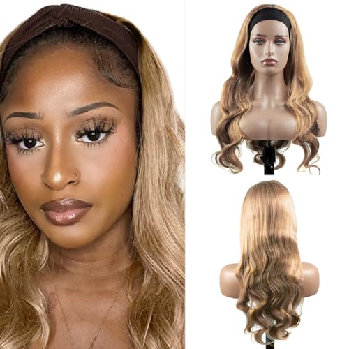 BaaerHve 16 Inch #27 Honey Blonde Headband Wigs Human Hair
