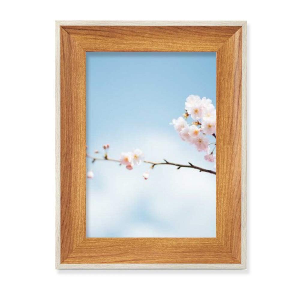 Cadre photo en bois bleu ciel et nuages avec peinture d'art de fleurs de prunier