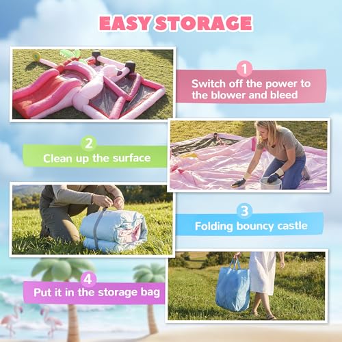 AIYAPLAY Bouncy Castle for Kids with Slide, Ball Pit and Basketball Hoop, 4-in-1 Jumping Bounce House with Blower for Indoor Outdoor Garden Party, Pink - Image 6