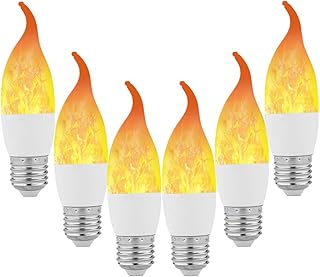 Lpraer 6 Pack E26 LED Flame Effect Light Bulbs 3 Modes Flickering Flame Tip Candelabra Light Bulbs Warm White Chandelier Bulbs for Easter Halloween