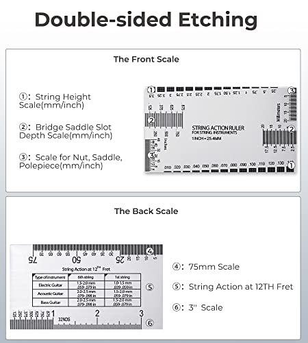 Vangoa Guitar Luthier Tools Set Including String Action Ruler Gauge And Guitar Notched Radius Gauges For Guitar Bass Setup #TOP3