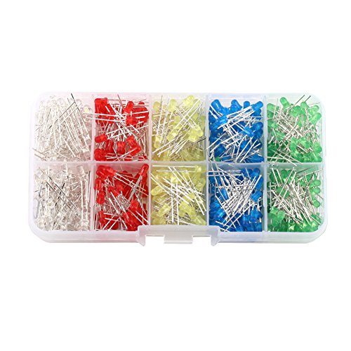 Venta loca Diodos emisores de luz, 500pcs 3mm Luz LED Amarillo Rojo Azul Verde Surtido de diodos Kit de bricolaje