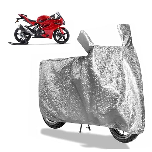 Image of Sulfar Bike Cover for TVS Apache (RR 310 BS6 (Track)) | Waterproof, Dustproof & UV Protected | All Weather Two Wheeler Cover (Silver) New 2026 Variants
