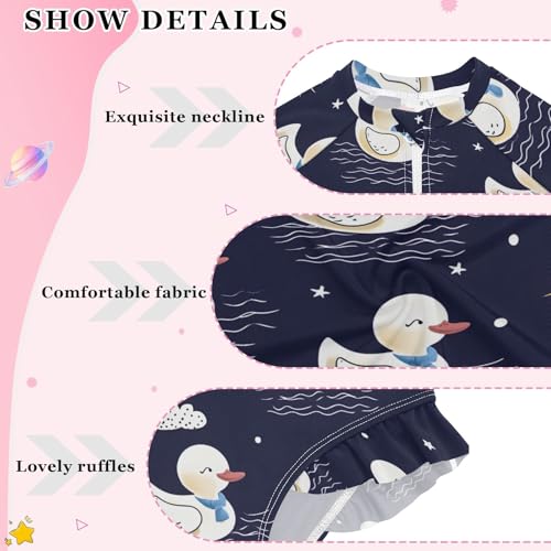 Cute Duck Cloud Sun Pattern Girls Long Sleeve Swimsuit Rash Guard One Piece Bathing Suits Zipper 3-12T4