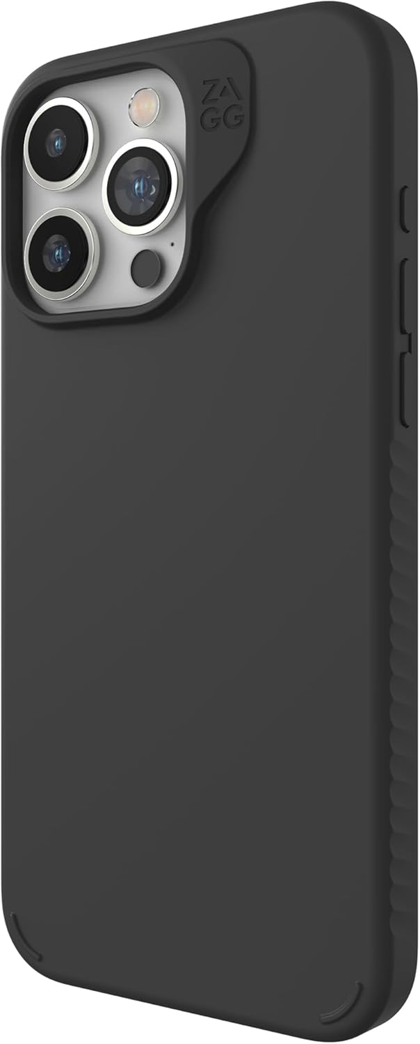 ZAGG Manhattan Snap iPhone 15 Pro Max Case - Premium Silicone iPhone Case, Durable Graphene Material, Smooth Surface with a Comfortable Ripple Grip, MagSafe Phone Case, Black