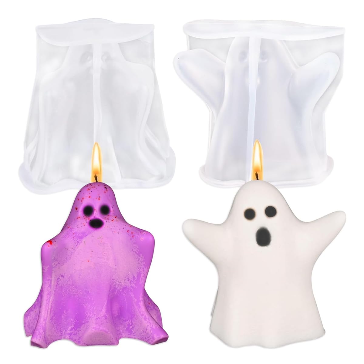 HASTHIP® 2Pcs Halloween Ghost Candle Molds, 3D Halloween Ghost Shape Silicone Molds for DIY Epoxy Resin Casting, Aromatherapy Candles Soap Wax Plaster Polymer Halloween Home decorations