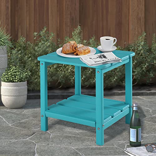 Abcpatio Outdoor Weather Resistant Adirondack Side Table With 2 Shelves For Patio Backyard Pool, Turquoise #TOP4