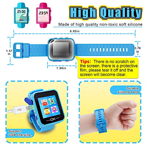 Pussan Kids Smart Watch for Boys Kids Toddler Watch Toys for 3-10 Year Old Boys Kids Smartwatch Multi-Function Game Watch with Camera USB Charging Best Toy Christmas Birthday Gifts for Kids Blue