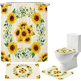 HeQiantmiw Summer Sunflower 4PCS Shower Curtains Set...