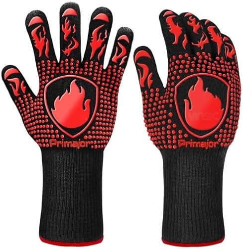 CIG 800°C Heat Resistant Oven Gloves for BBQ Grill | Non-Slip Silicone Grip, Extended Cuff Design, Flame Resistant, Pair of 2 Gloves, Cooking & Grilling