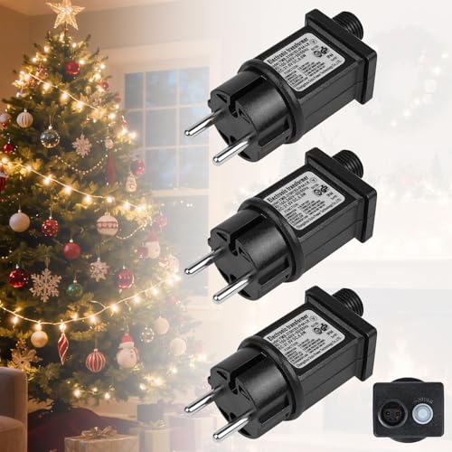 GuKKK 31V 6W Clignoteur Pour Guirlande, 3 pièce Transformateur LED d'Alimentation, Adaptateur Pilote Basse Tension IP44 avec 8 Modes, Minuterie et fonction Mémoire pour Guirlande, Décorations de Noël