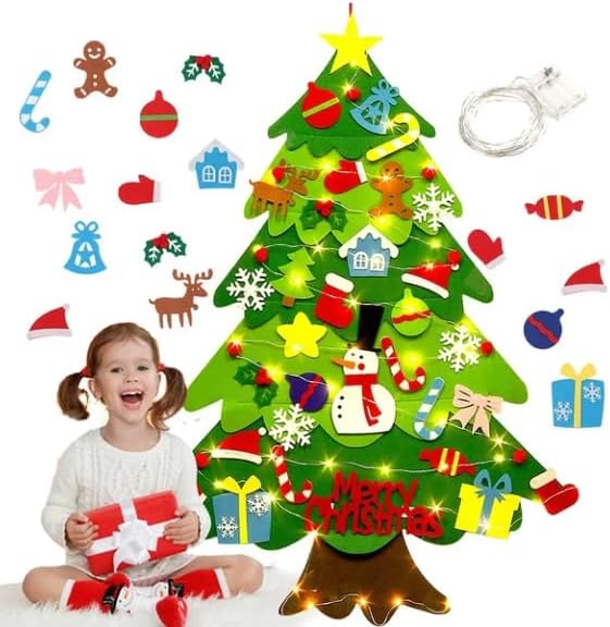 YIKSORE Árbol de Navidad de fieltro para bricolaje, árbol de Navidad Montessori para niños pequeños, juegos de árboles de Navidad interactivos con