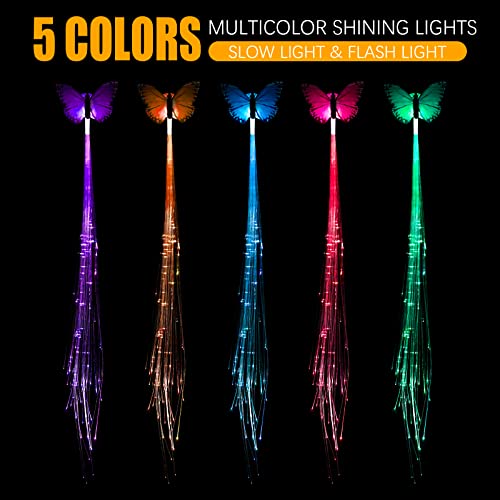 12 Pack Led Light Up Fairy Hair Accessories Braid Extension Butterfly Clips For Women Girls, Glow In The Dark Party Favors Supplies Neon Rave Accessories Wig For Festival Halloween Christmas Birthday #TOP2