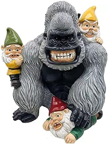 WLBH Gorilla Eating Garden Gnomes,Funny Garden Gnome Statue,Indoor Outdoor Garden Gnome Sculpture for Patio Yard or Lawn.