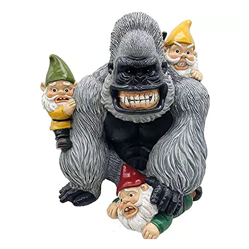 Wlbh Gorilla Eating Garden Gnomes,Funny Garden Gnome Statue,Indoor Outdoor Garden Gnome Sculpture For Patio Yard Or Lawn. #TOP25