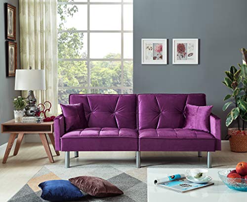 Legend Vansen Velvet Sleeper Loveseat With Pillow Twin Size Contemporary Sofas For Living Room And Bedroom Sofabed, 75.5'', Purple #TOP1
