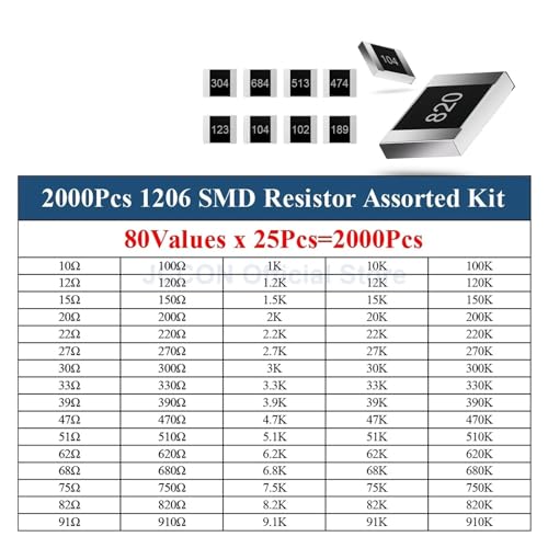 Kit résistance 1206 SMD CAALO 10R-910K pour circuits électroniques - 6
