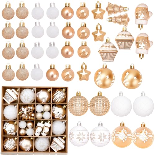 Image of 42Pcs Baubles Christmas Decorations, Shatterproof Christmas Ball Ornaments, White and Gold Bauble for Xmas Tree, Ball Balls Xmas Baubles for Winter Festive Holiday Home Office Decoration