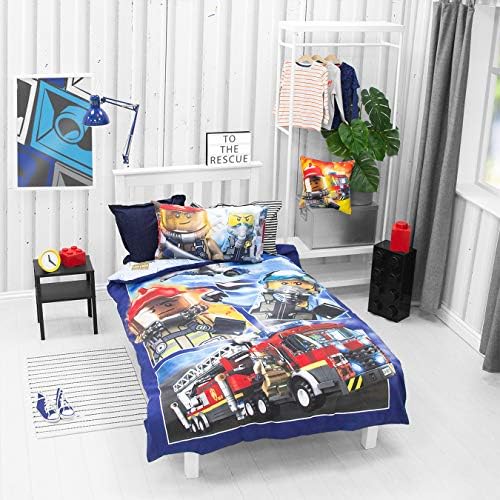 LEGO Official Single Duvet Cover | Classic City Design | Boys & Kids & Teenager Reversible Bedding Set & Pillowcase, Blue