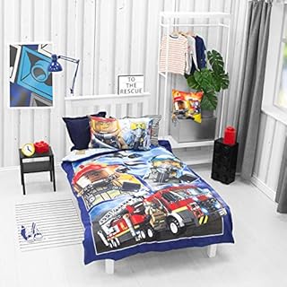 LEGO Official Single Duvet Cover | Classic City Design | Boys & Kids & Teenager Reversible Bedding Set & Pillowcase, Blue