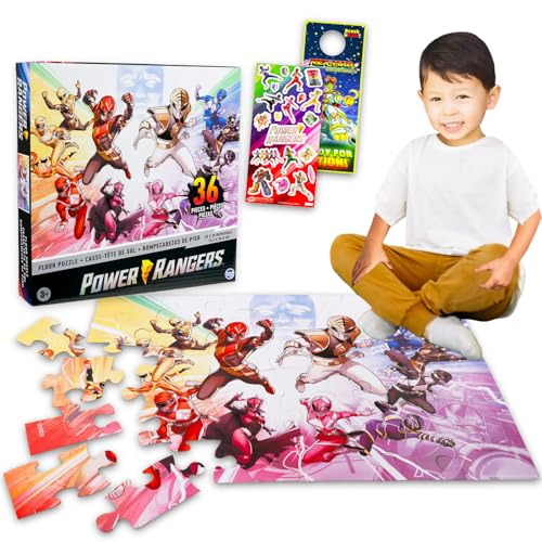 Power Rangers Floor Puzzle for Kids Ages 3-5, Jumbo 30" x 20" Bundle